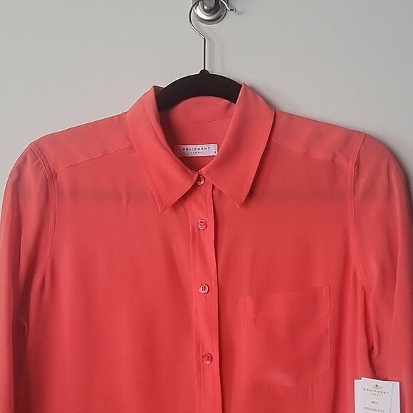 NWT Equipment S Coral Silk Button Up Modest Long Sleeve Office Shirt Top Blouse - Picture 6 of 13